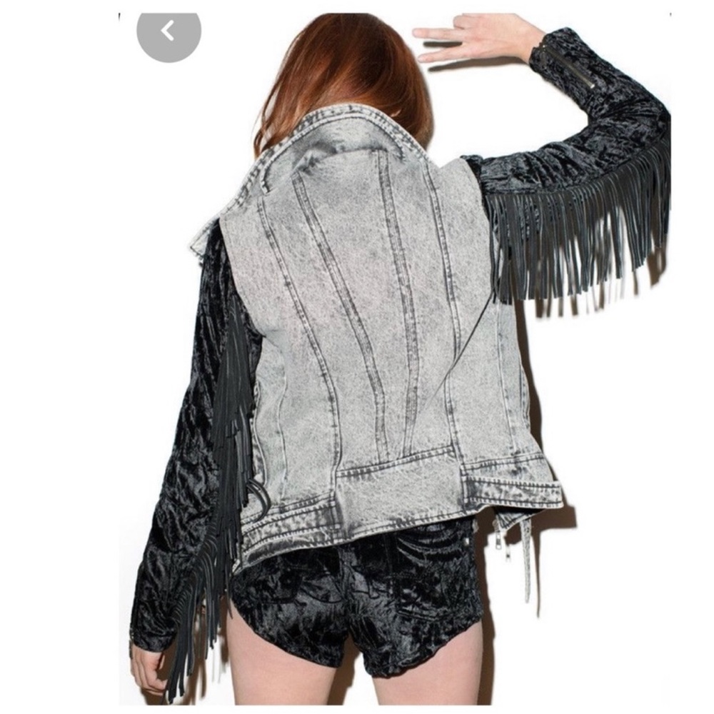 RUBY STARLING Denim & Velvet Fringe Jacket - S